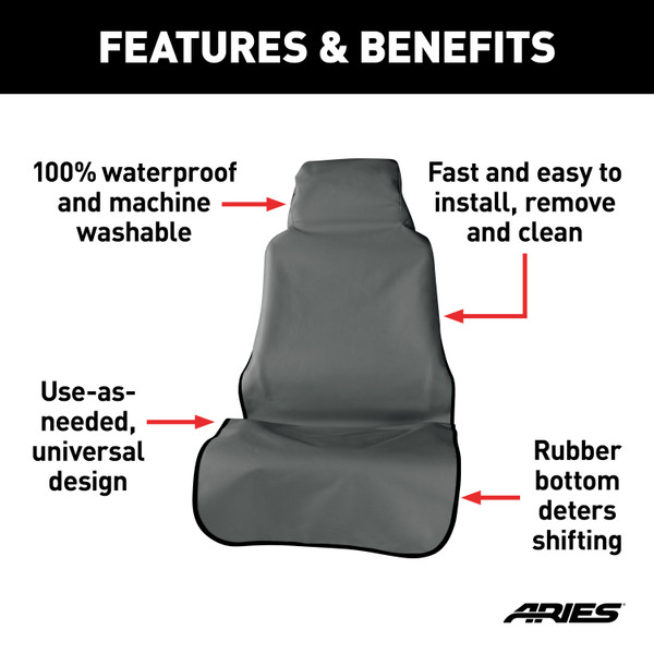 ARIES Seat Defender 58" x 23" Removable Waterproof Grey Bucket Seat Cover Seat Cover