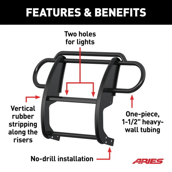 ARIES Black Steel Grille Guard, Select Jeep Wrangler JL Grille Guard