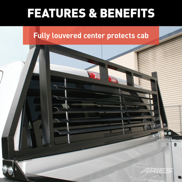 ARIES Classic Black Steel Headache Rack, Select Chevrolet, Ford, Dodge, GMC, Ram Truck Cab Protector / Headache Rack