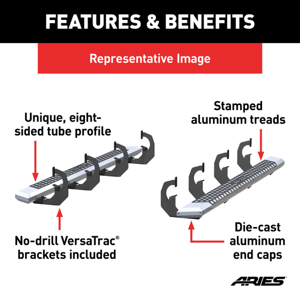 ARIES AdvantEDGE 5-1/2" x 75" Chrome Aluminum Side Bars, Select Silverado, Sierra Crew Step Nerf Bar Kit