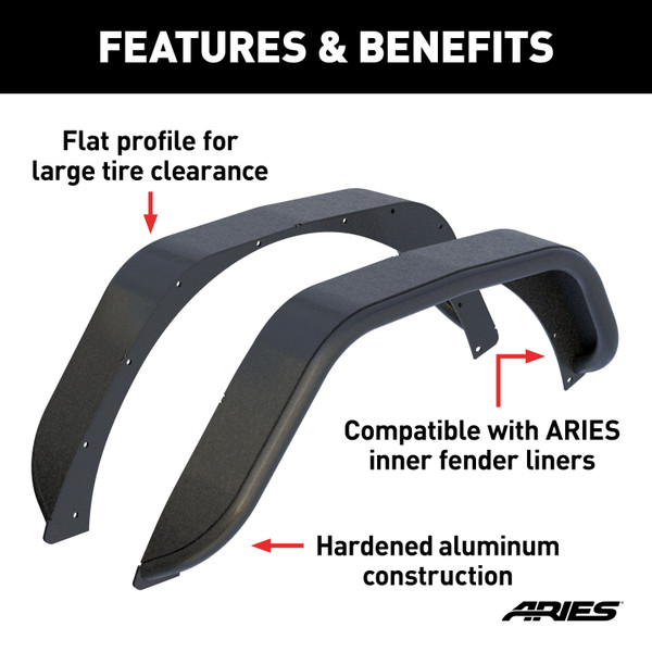 ARIES Jeep Wrangler JL Black Aluminum Rear Fender Flares Fender Flare
