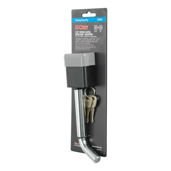 CURT 1/2" Hitch Lock with 5/8" Adapter (1-1/4" or 2" Receiver, Deadbolt, Chrome) Trailer Hitch Lock