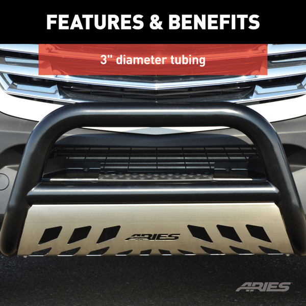 ARIES 3" Black Steel Bull Bar, Select Toyota Tacoma Brush Guard