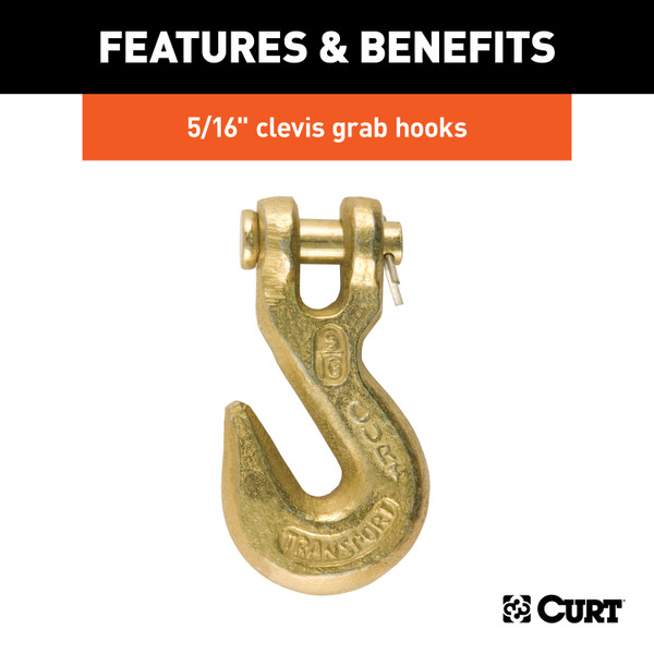 CURT 16' Transport Binder Safety Chain with 2 Clevis Hooks (18,800 lbs, Yellow Zinc) Trailer Hitch