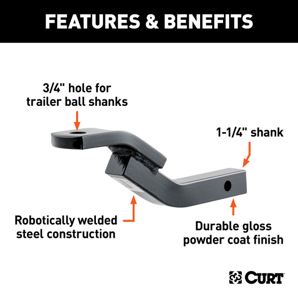 CURT 45510 Class 2 Trailer Hitch Ball Mount 3,500 lbs, 1-1/4-Inch Receiver, 3/4-Inch Hole, 3-1/8-Inch Rise with Channel Mount Lock Set (5/8" Diameter)