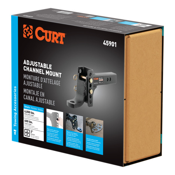 CURT 6,000 lbs Adjustable Channel Mount with 1" Ball Hole (2" Shank, 6-3/4" Drop) Trailer Hitch Ball Mount with 1-7/8" Trailer Ball (1" x 2-1/8" Shank, 3,500 lbs, Chrome)