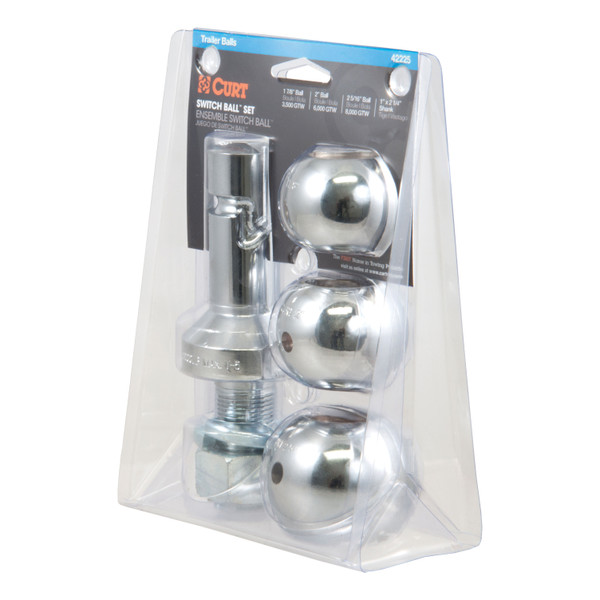 CURT 3,500 lbs 1-1/4" Shank 3/4" Rise Trailer Hitch Ball Mount with 1-7/8", 2" & 2-5/16" Trailer Balls & 5/8" Hitch Lock