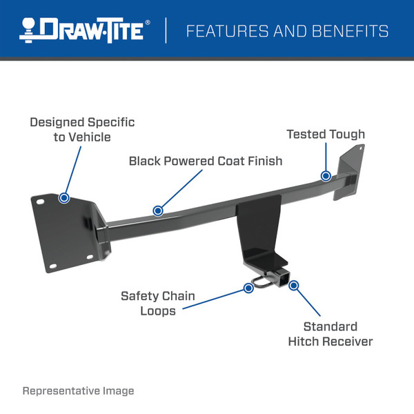 2016-2019 Volkswagen Passat SE & SEL Only Draw-tite Class 1 Trailer Hitch, 1-1/4 Inch Square Receiver Bundle w/ Plug-n-Play T-One Wiring Harness