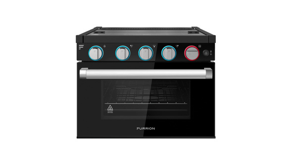 Furrion 3-Burner RV Gas Range Oven with Flame Sense (FFD) - 17", Glass Cover, Black & Stainless Steel Finish #2023045674 - Furrion