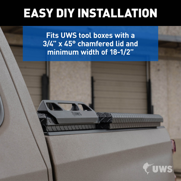 UWS Truck Tool Box Tie-Down Side Rails Kit, Black, Heavy-Duty Mounting Clamp System for Pickup Truck Bed Toolboxes, Fits UWS Boxes with 3/4" Chamfered Lid, Hardware Included – UWS-TBTD