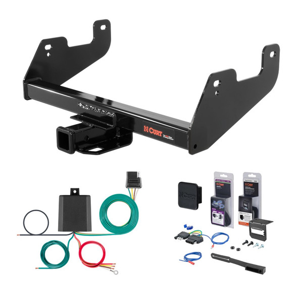 2024 - 2026 Ford F-150 Excluding factory receiver or Police Responder Curt 2" Class 4 Trailer Tow Hitch + 5-Flat Wiring Kit Tow Boat/Utility Trailer with Surge Brakes 14017 - CURT
