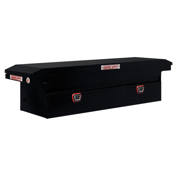 WEATHER GUARD 121-5-04 Aluminum Saddle Tool Box, 11 cu ft, Full Low Profile, Gloss Black, Tamper Resistant Push Button Lock