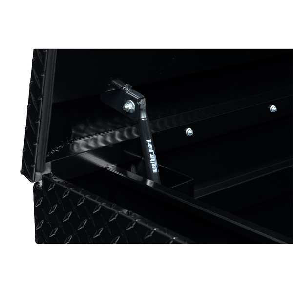 WEATHER GUARD 117-5-04 Aluminum Saddle Tool Box, 15.5 Cu Ft, Extra Wide, Gloss Black, Tamper Resistant Push Button Lock