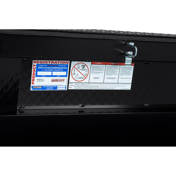 WEATHER GUARD 117-5-04 Aluminum Saddle Tool Box, 15.5 Cu Ft, Extra Wide, Gloss Black, Tamper Resistant Push Button Lock