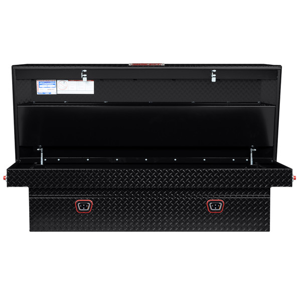 WEATHER GUARD 117-5-04 Aluminum Saddle Tool Box, 15.5 Cu Ft, Extra Wide, Gloss Black, Tamper Resistant Push Button Lock