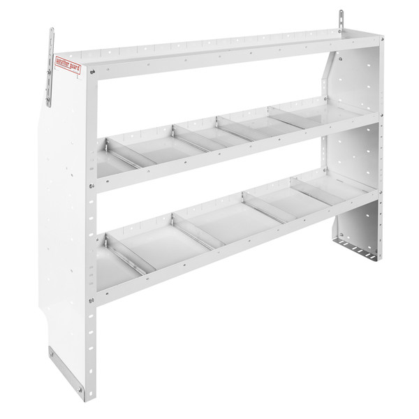 Weather Guard 9356-3-03 Adjustable Van Shelf Unit, 44"H x 60"W x 13.5"D, 3 Steel Shelves, 12 Dividers, White - Weather Guard