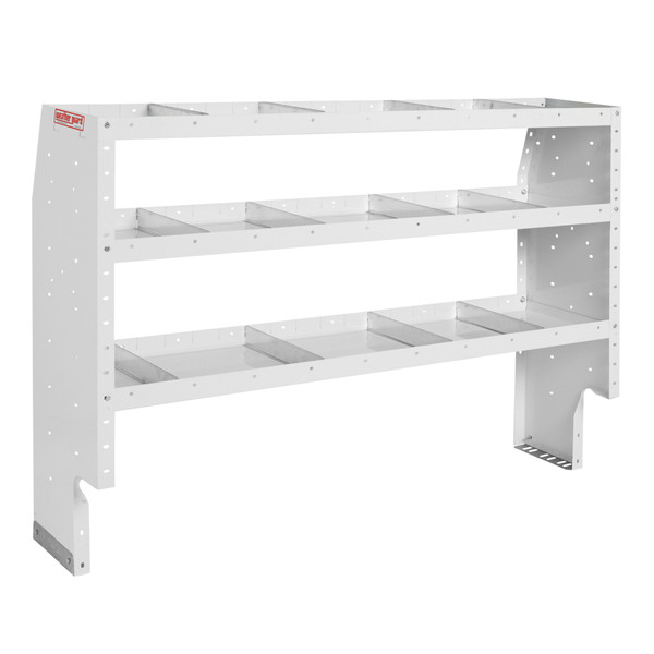 WEATHER GUARD 9346-3-03 Heavy Duty Van Shelf Unit, 60"W x 44"H x 16"D, 3 Adjustable Shelves, 12 Dividers, White Steel - Weather Guard