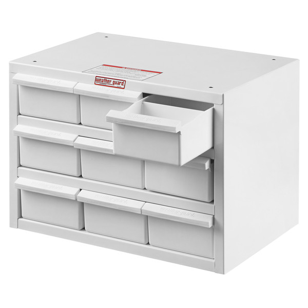 Weather Guard 9909-3-02 Parts Cabinet, 9 Bin, 12"H x 17"W x 11.6"D, White Steel Van Storage