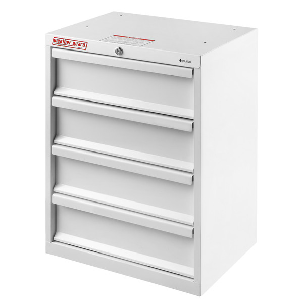 Weather Guard 9984-3-01 4 Drawer, 24"H x 18"W x 14"D Steel Van Storage Cabinet, White Powder Coat Floor Mount