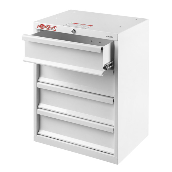 Weather Guard 9984-3-01 4 Drawer, 24"H x 18"W x 14"D Steel Van Storage Cabinet, White Powder Coat Floor Mount