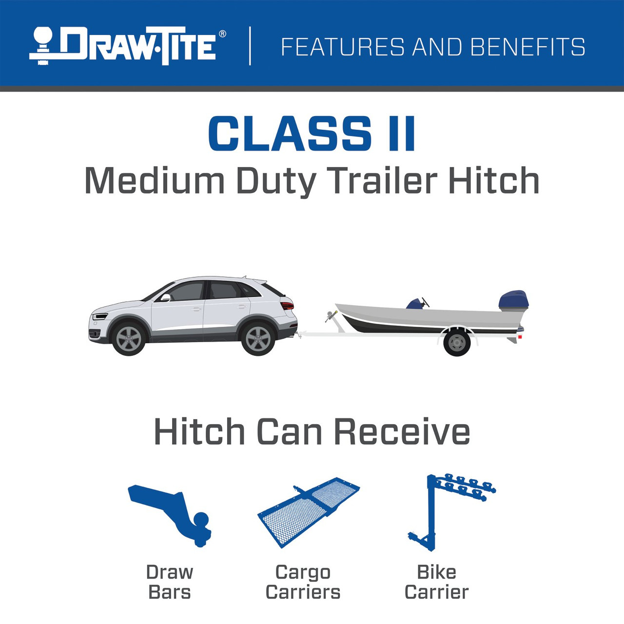 2020-2023 Ford Explorer Draw-tite Class 2 Trailer Hitch, 1-1/4 Inch Square Receiver Bundle w/ Plug-n-Play T-One Wiring Harness thumbnail 4