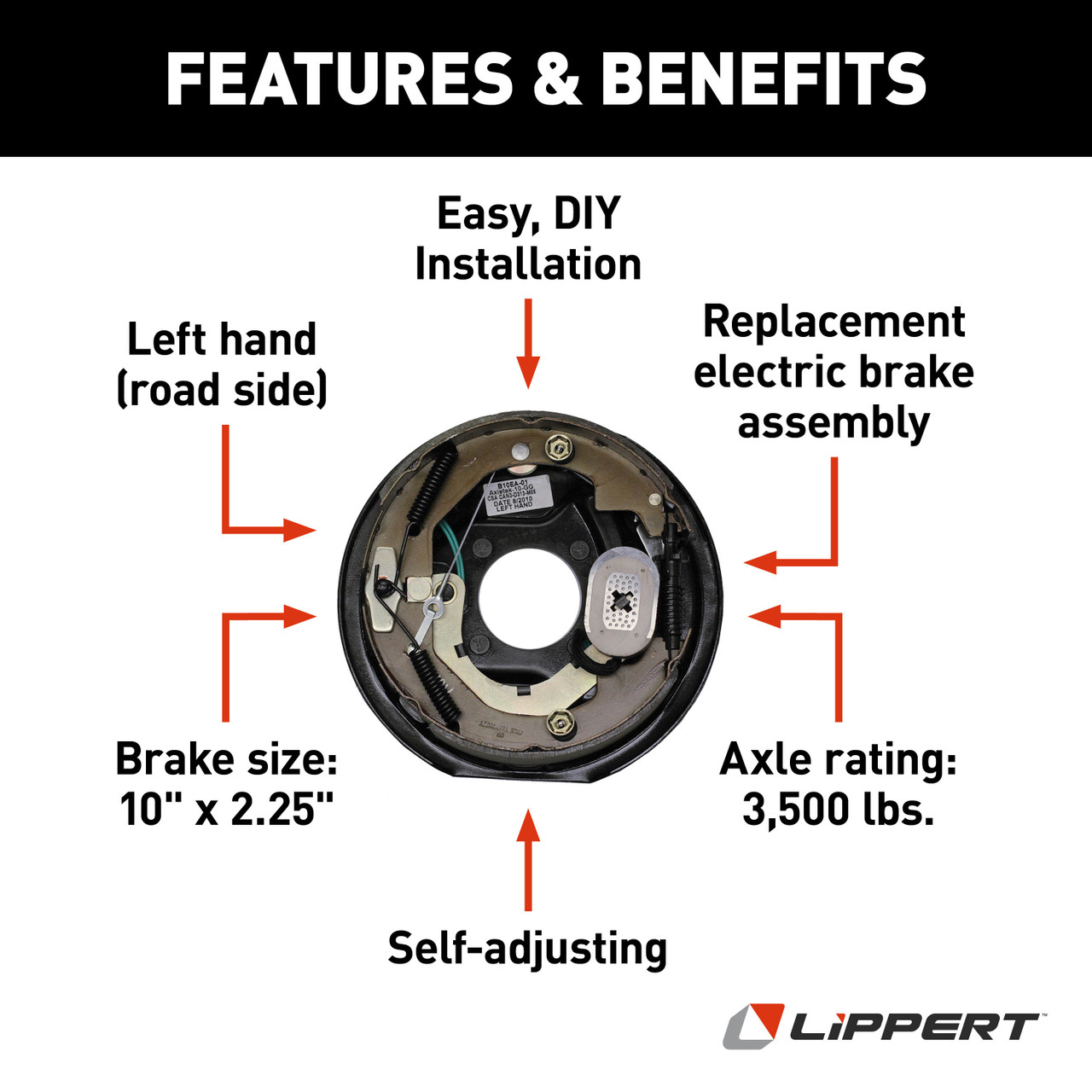 Lippert Forward Self-Adjusting RV Brakes - 10" x 2.25", 4-Bolt, 3,500 lbs. (Left Side) 1222583 thumbnail 2