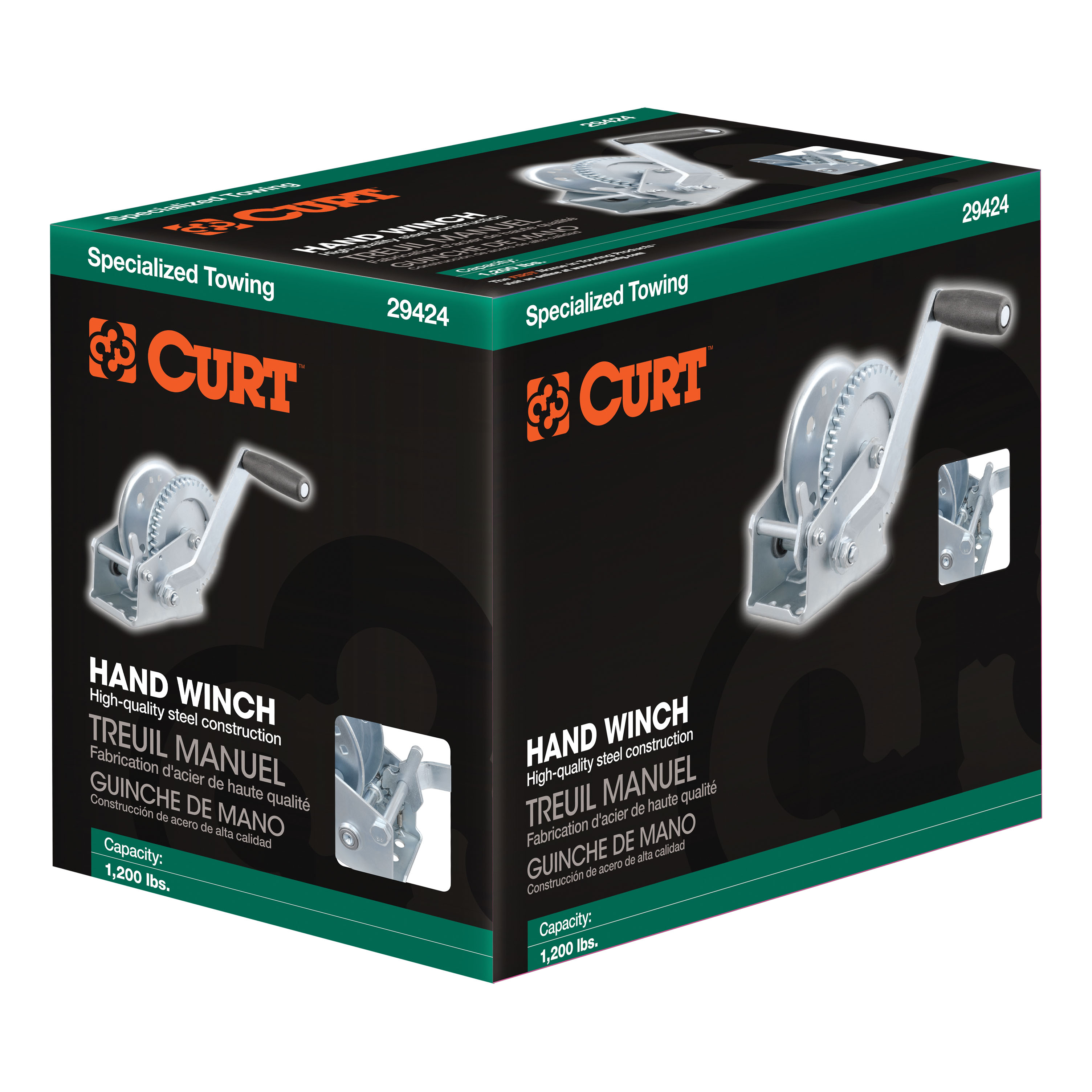 CURT 29424 Manual Hand Crank Boat Trailer Winch, 1,200 lbs Capacity, 7-1/2-Inch Handle, 4.2:1 Gear Ratio thumbnail 3