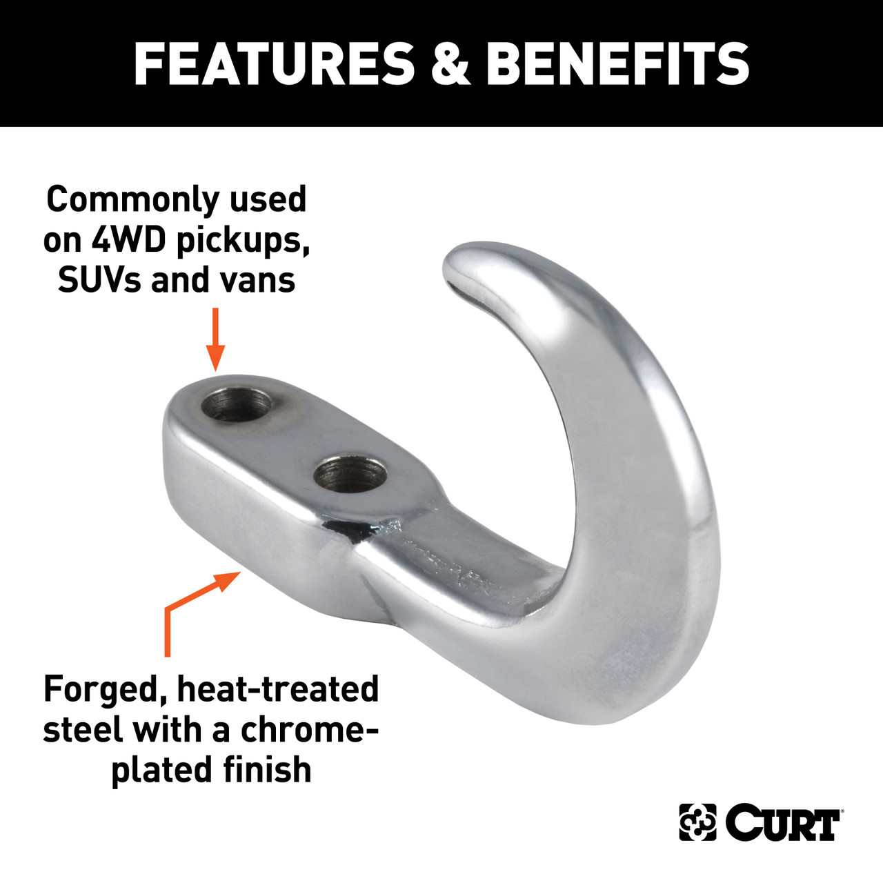 CURT 22420 Chrome Steel Tow Hook, 10,000 lbs Capacity thumbnail 1