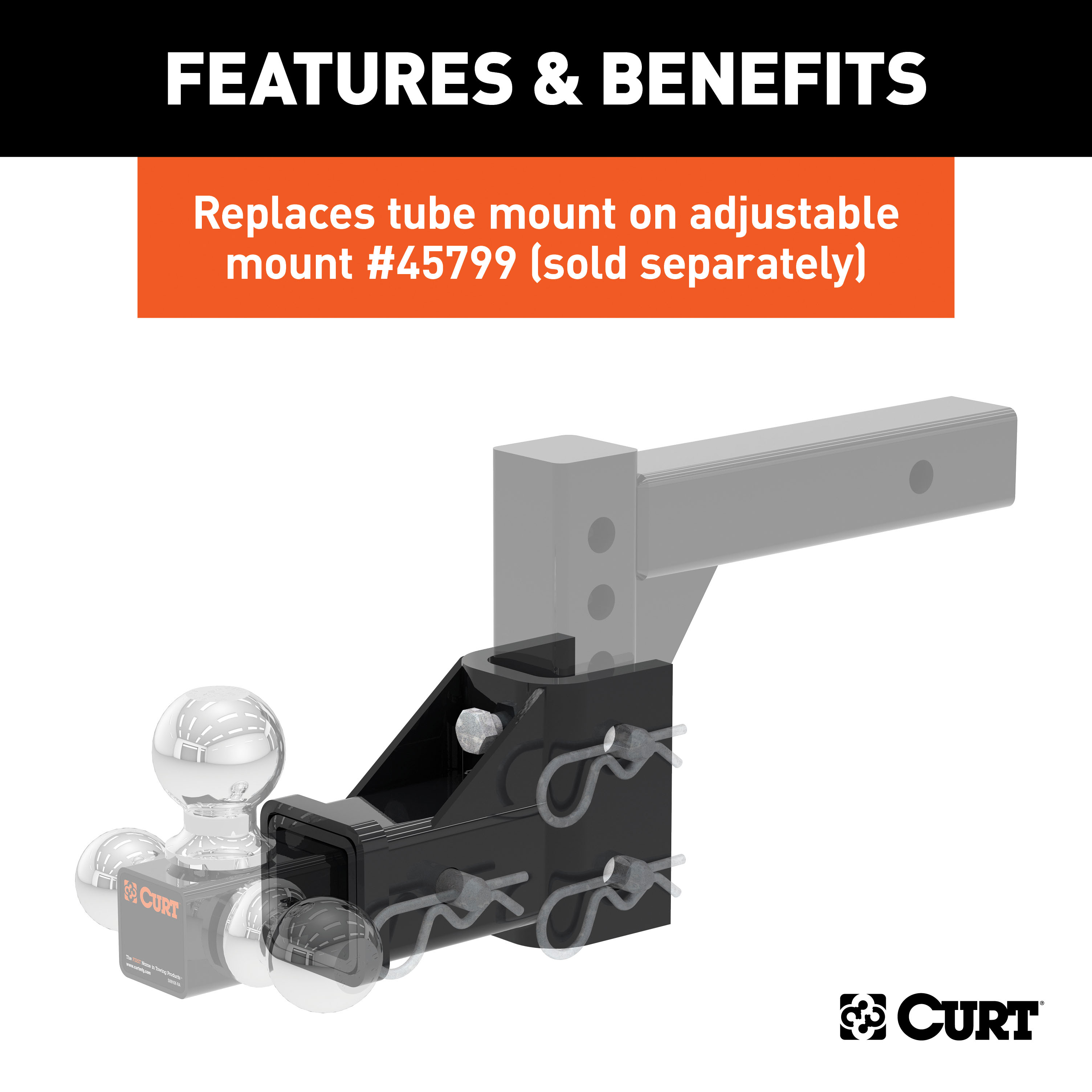 CURT 45802 Replacement Adjustable Trailer Hitch Ball Mount Tube Mount for CURT #45799 thumbnail 2