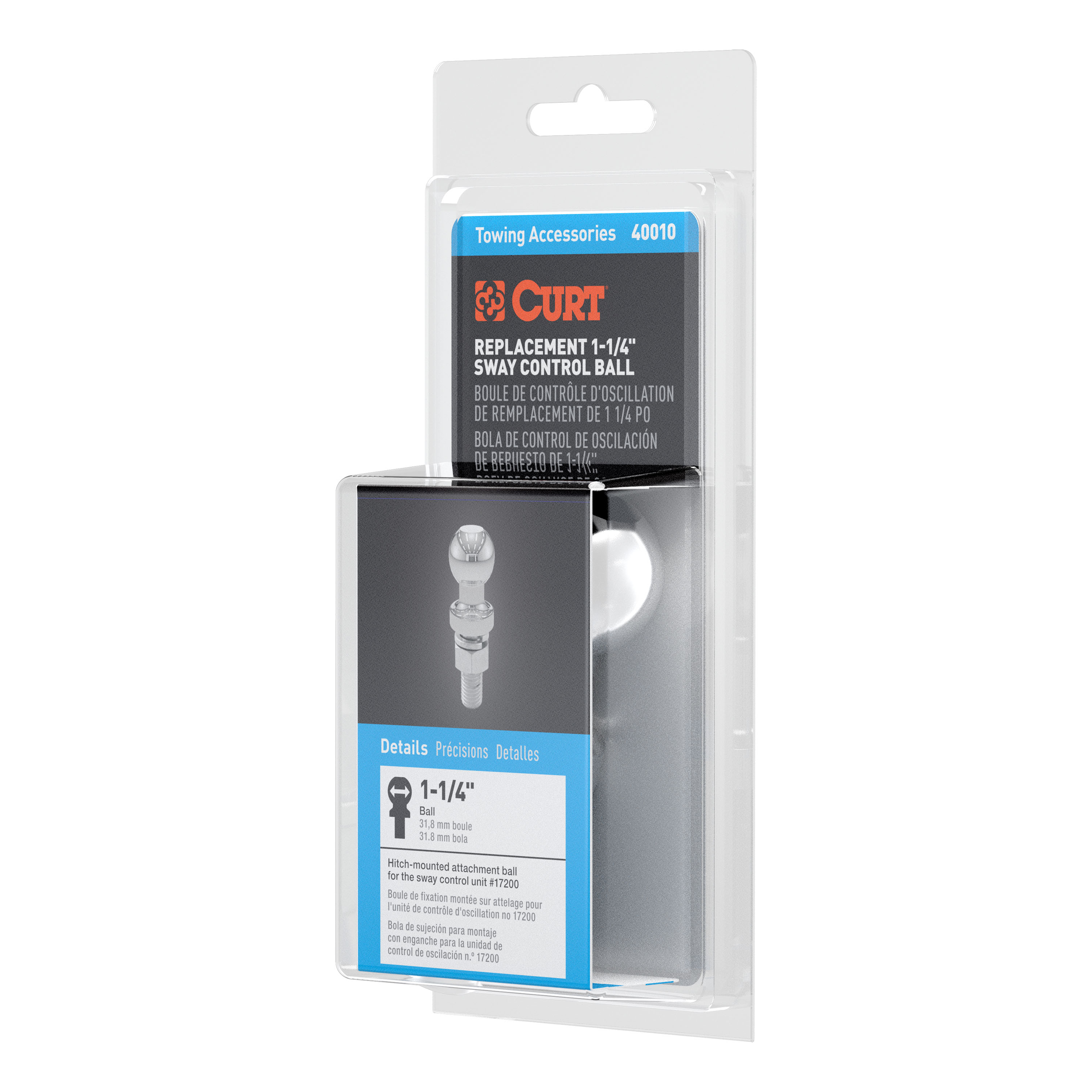 CURT 40010 Replacement Trailer Sway Control Ball, 1-1/4-Inch Diameter, 5/8 x 1-3/4-In Shank, Packaged thumbnail 0