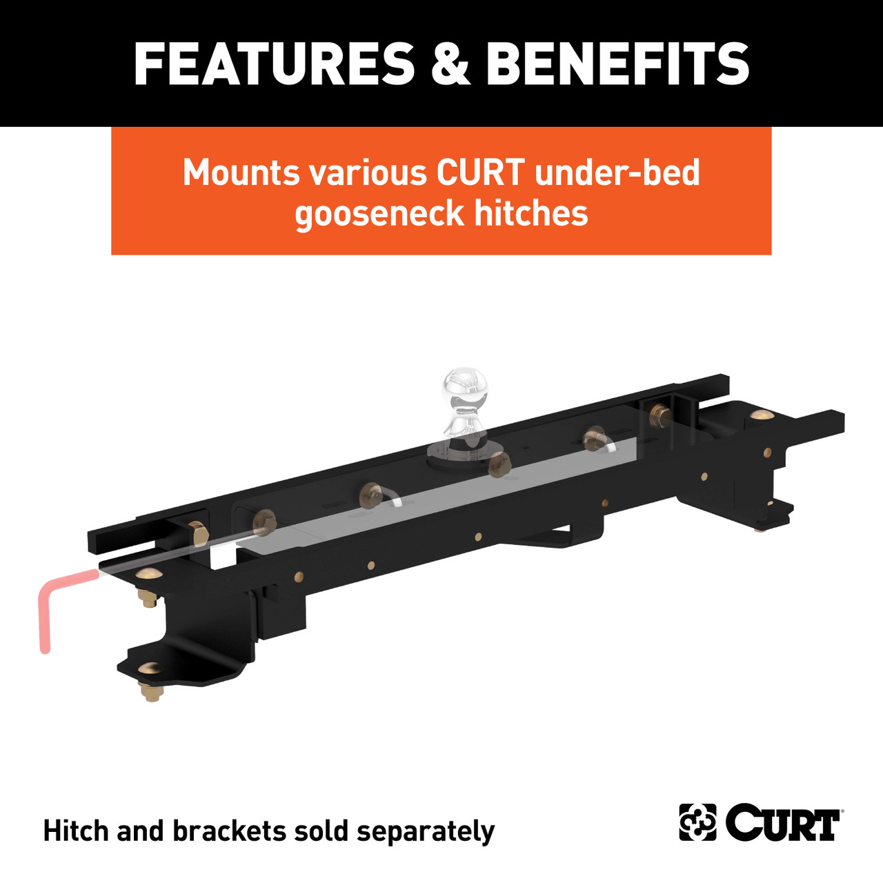 CURT 60667 Double Lock Gooseneck Installation Brackets, Fits Select Toyota Tundra, 6.5-Foot Bed thumbnail 1