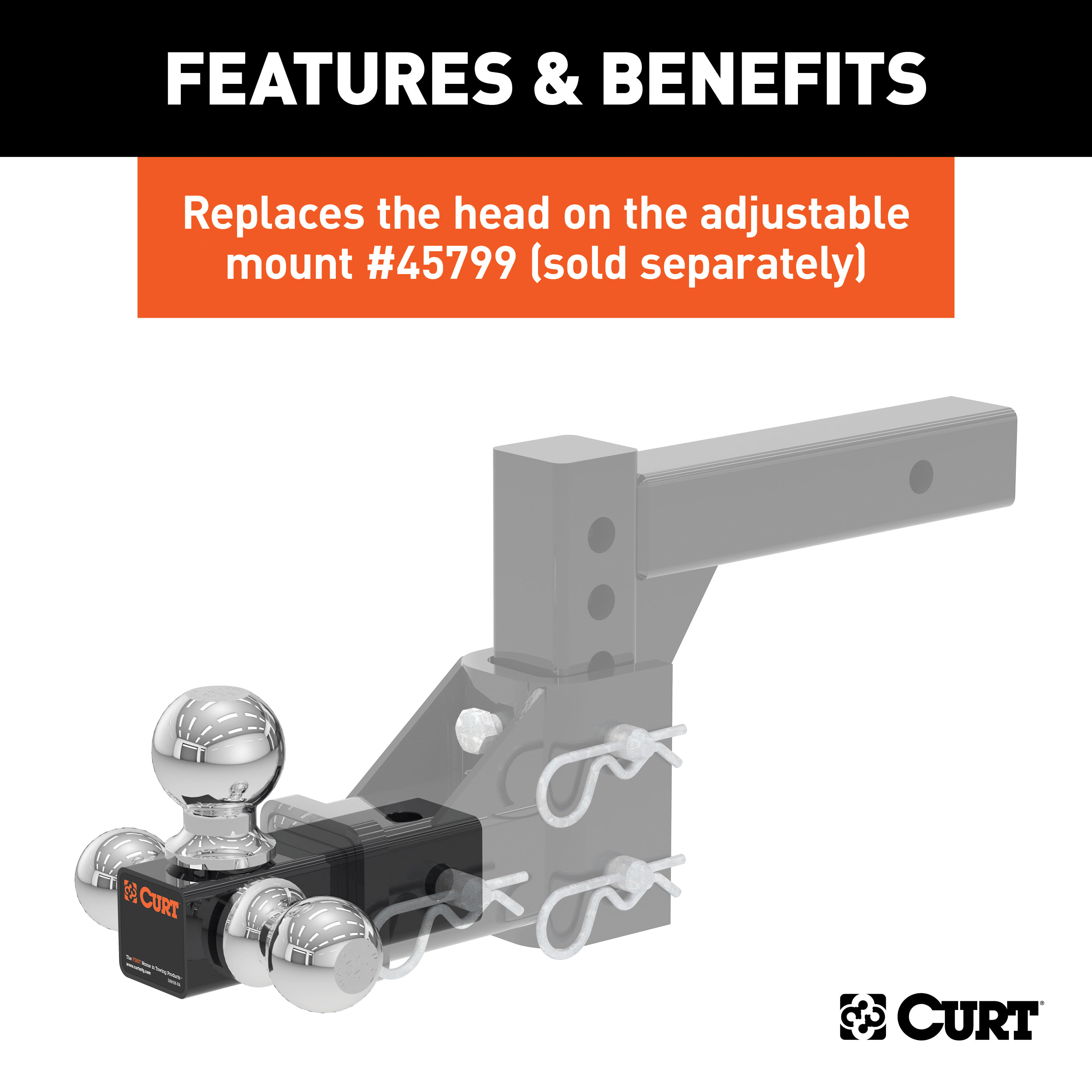 CURT 45800 Replacement Adjustable Trailer Hitch Ball Mount Head with 3 Balls for CURT #45799 thumbnail 2