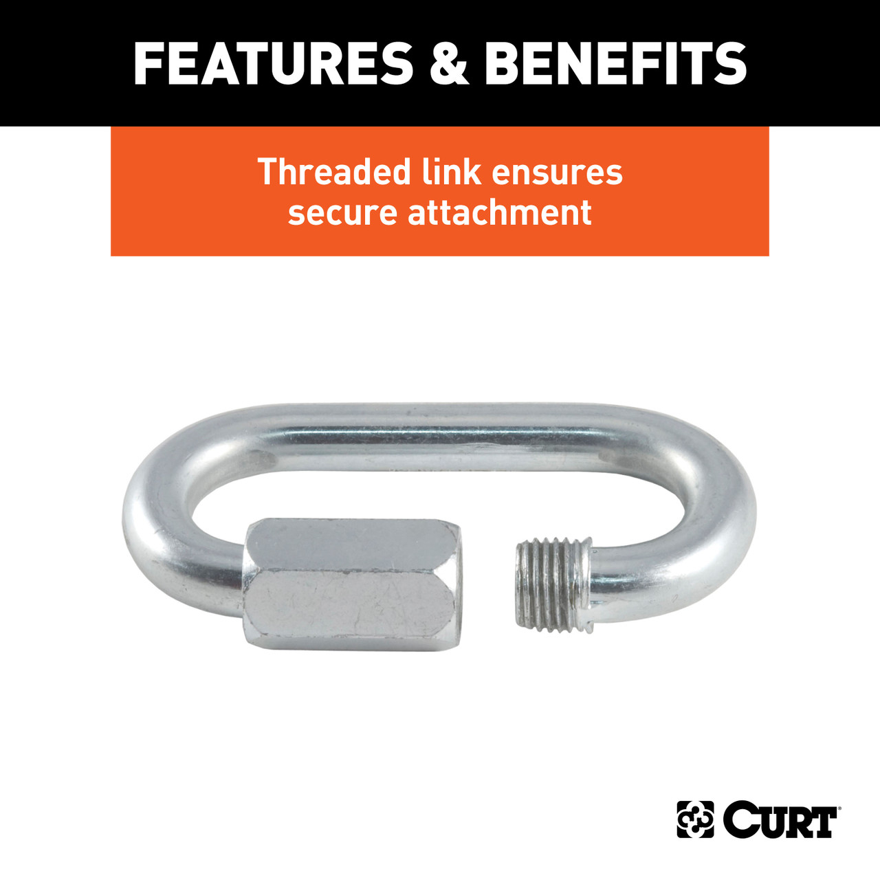 CURT 82901 Threaded Quick Link Trailer Safety Chain Hook Carabiner Clip, 5/16-Inch Diameter, 8,800 lbs Break Strength thumbnail 2