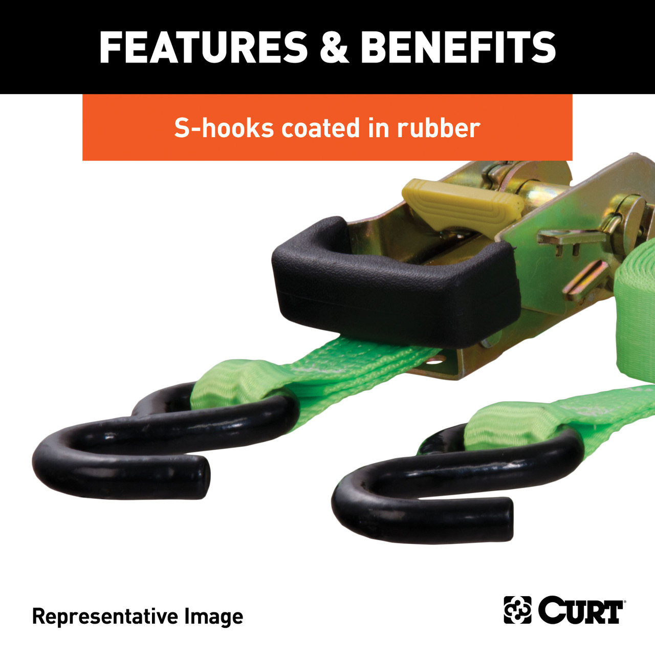 CURT 83002 1-Inch x 16-Foot Red Nylon Ratchet Straps, 1,500 lbs. Break Strength, 4-Pack thumbnail 5