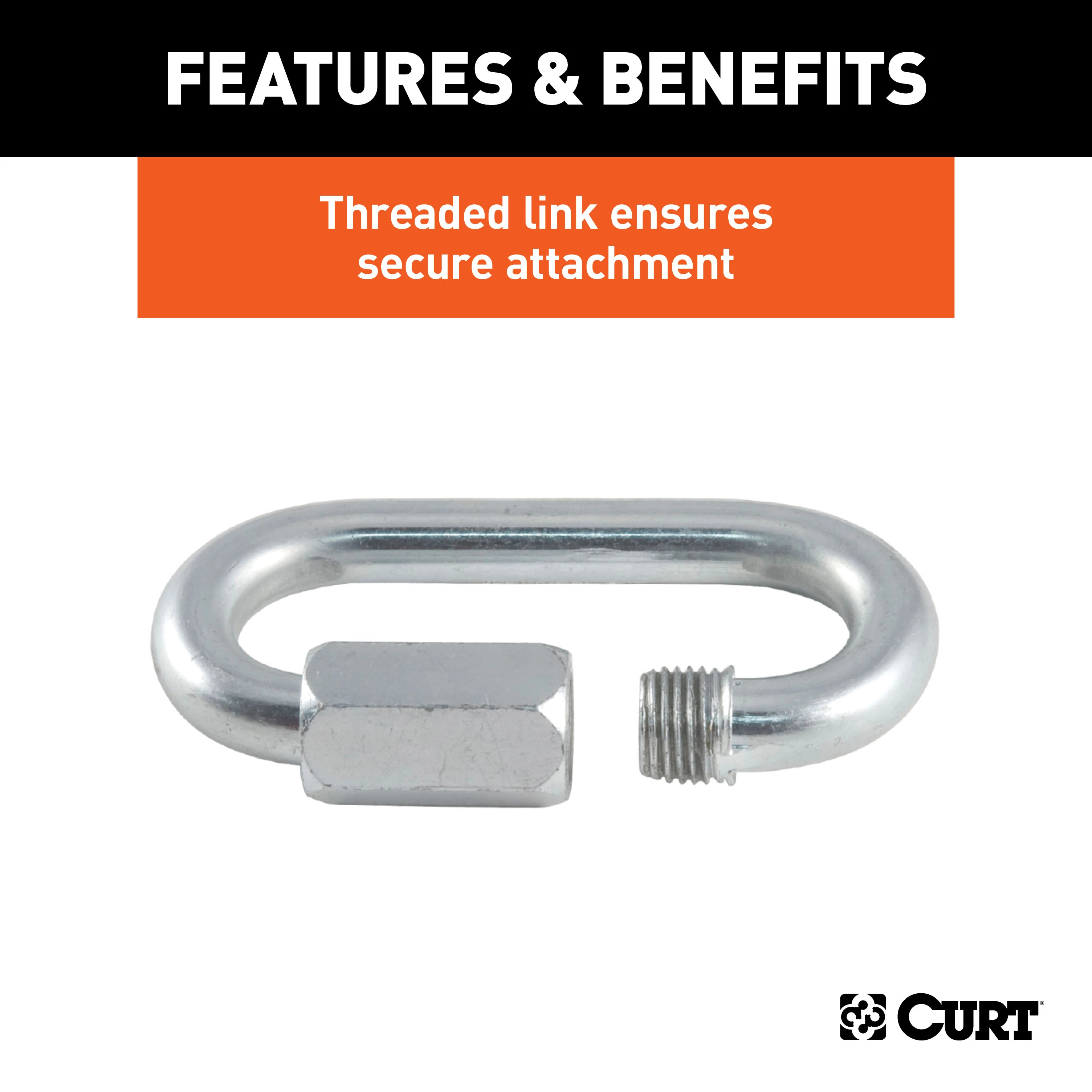 CURT 82611 Threaded Quick Link Trailer Safety Chain Hook Carabiner Clip, 1/4-Inch Diameter, 4,400 lbs Break Strength thumbnail 2