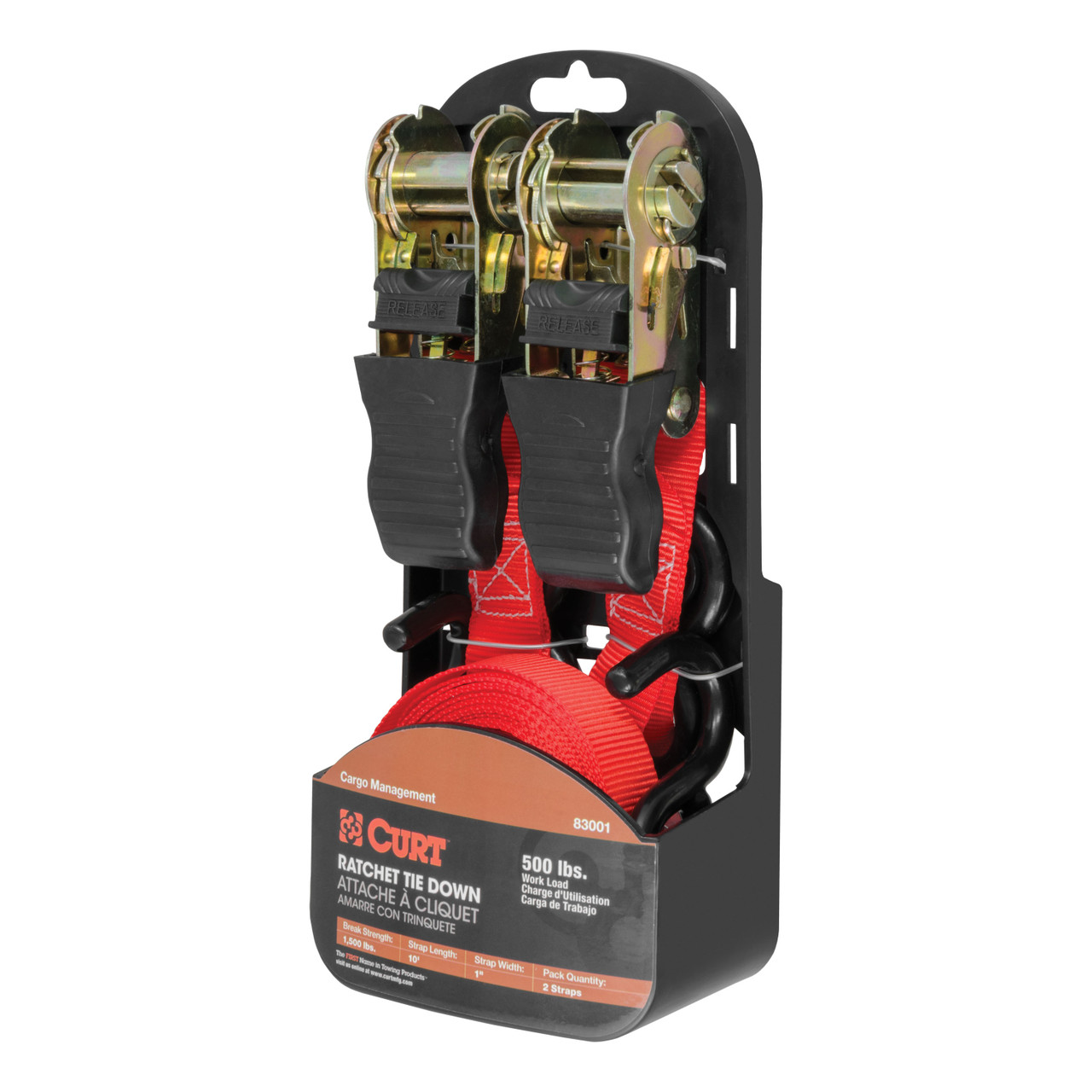 CURT 83001 1-Inch x 10-Foot Red Nylon Ratchet Straps, 1,500 lbs. Break Strength, 2-Pack thumbnail 6