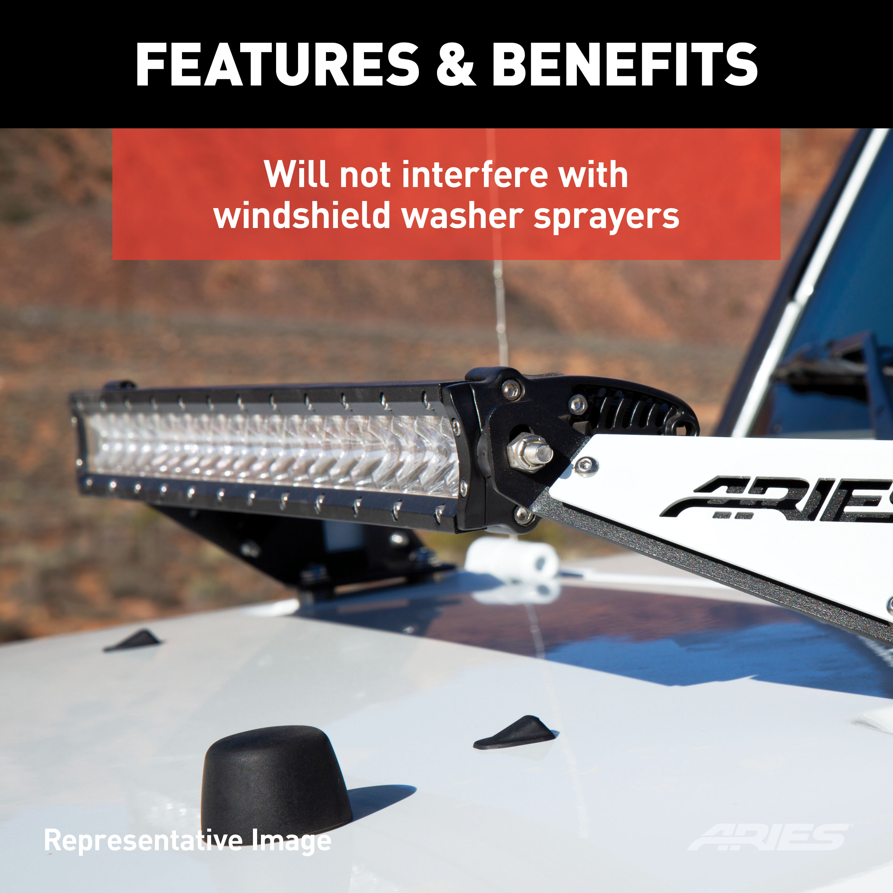 ARIES 1501300 20-Inch LED Light Bar for Jeep Wrangler JK, Hood Mount Brackets, 9,800-Lumen Combo Beam thumbnail 6