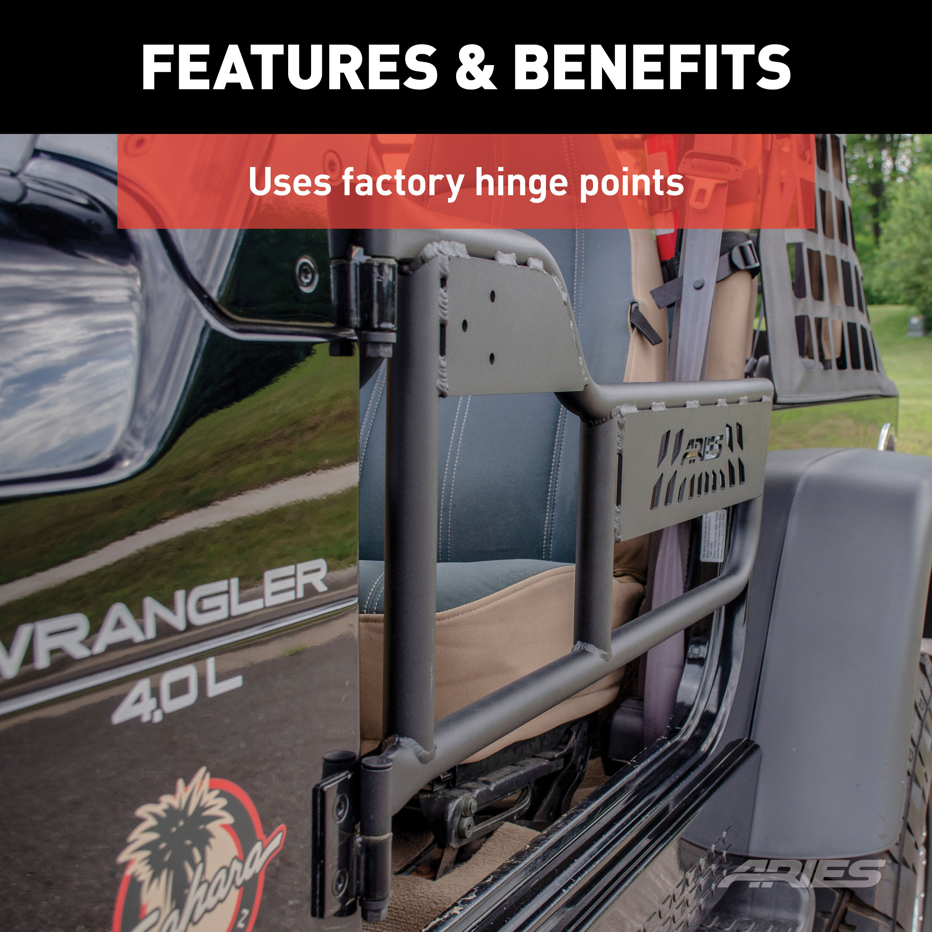 ARIES 1500100 Black Aluminum Jeep Wrangler TJ Tube Half Doors thumbnail 4