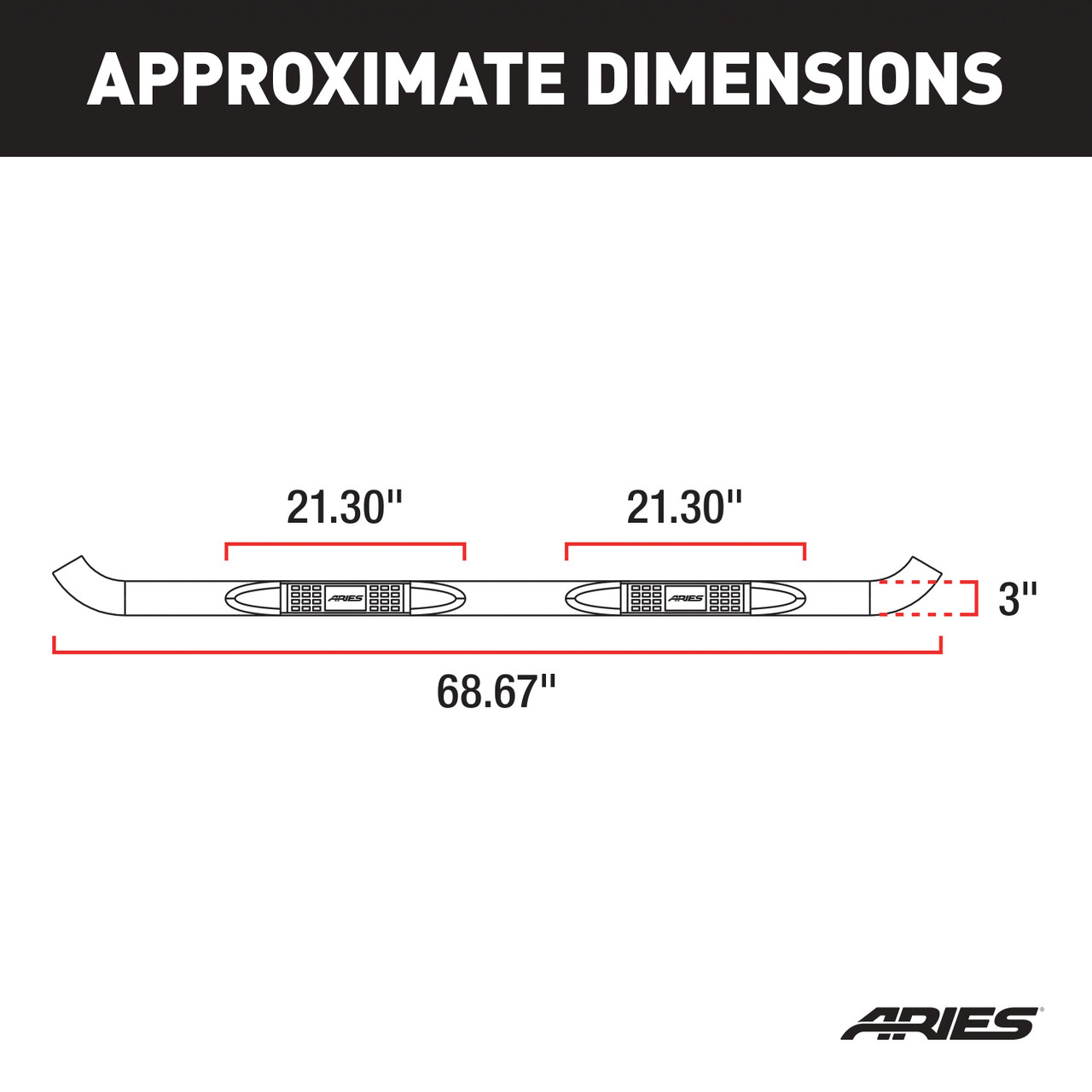 ARIES 203025-2 3-Inch Round Polished Stainless Steel Nerf Bars, No-Drill, Fits Select Ford F-250, F-350 Super Duty thumbnail 1