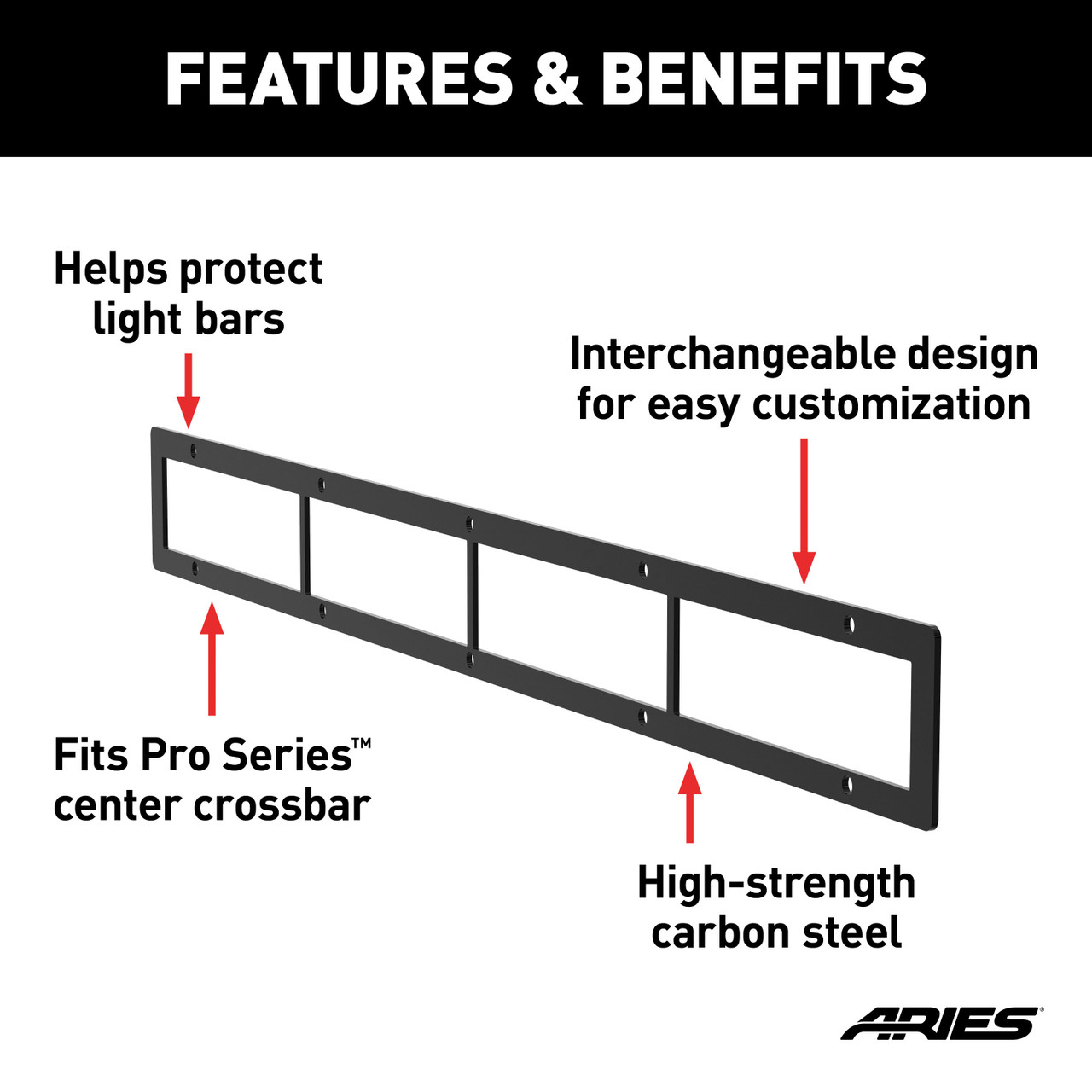 ARIES PC30OB Pro Series 30-Inch Black Steel Grille Guard Light Bar Cover Plate thumbnail 1