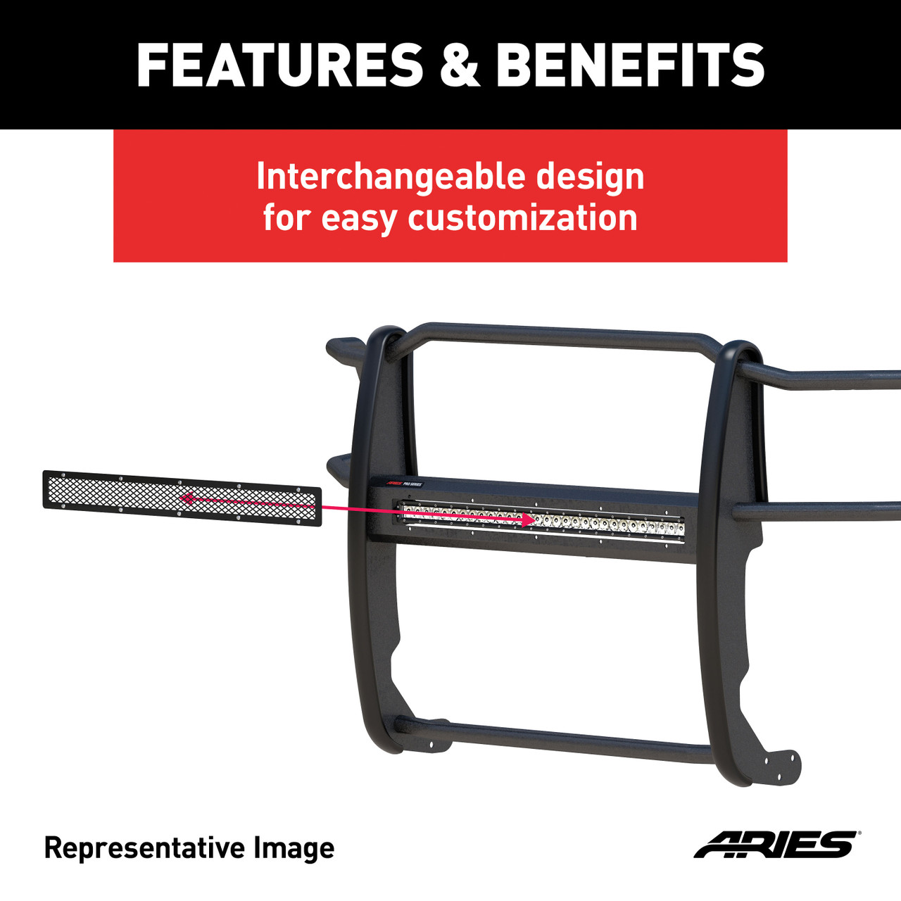 ARIES PC30OB Pro Series 30-Inch Black Steel Grille Guard Light Bar Cover Plate thumbnail 2
