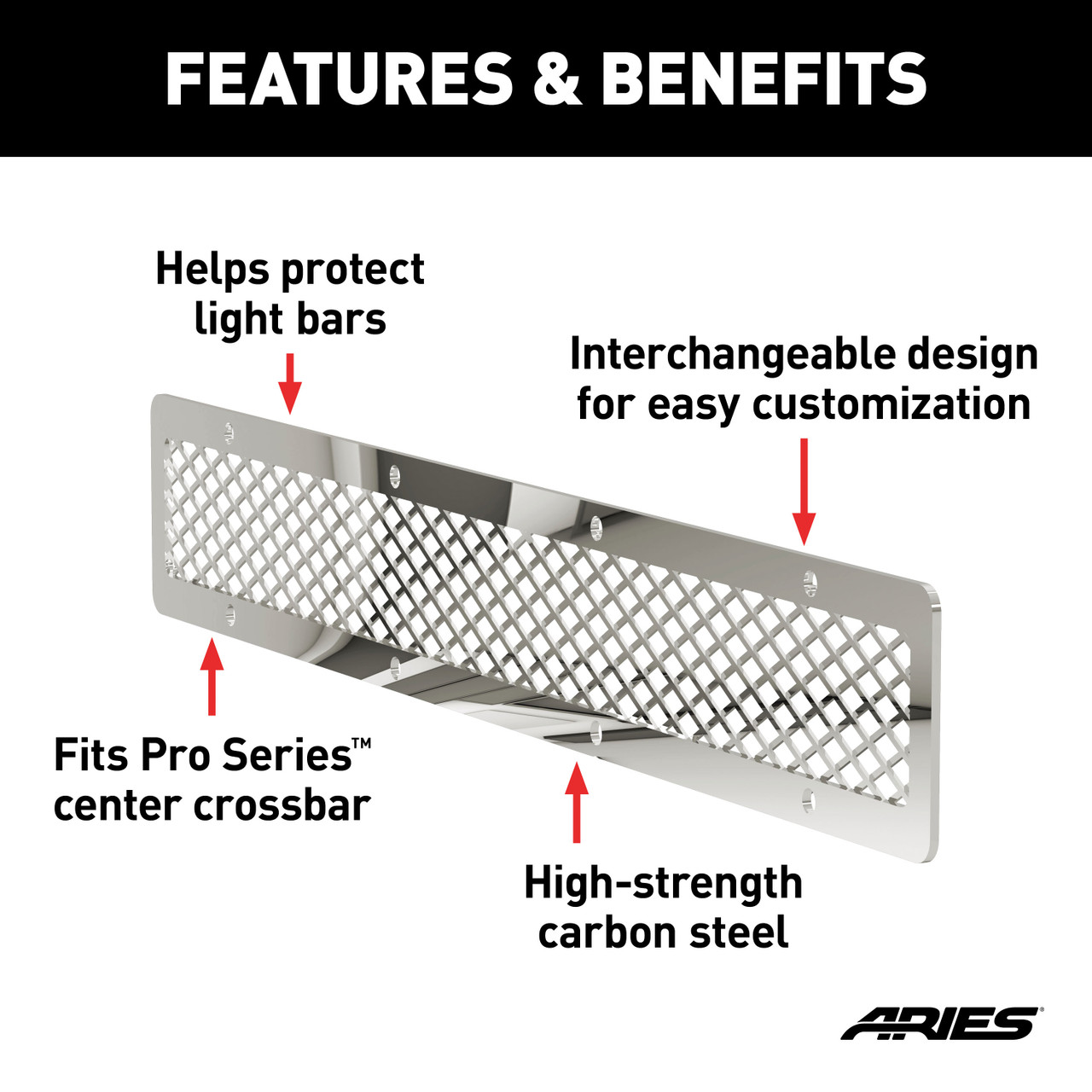 ARIES PJ20MS Pro Series 20-Inch Polished Stainless Steel Grille Guard Light Bar Cover Plate thumbnail 1