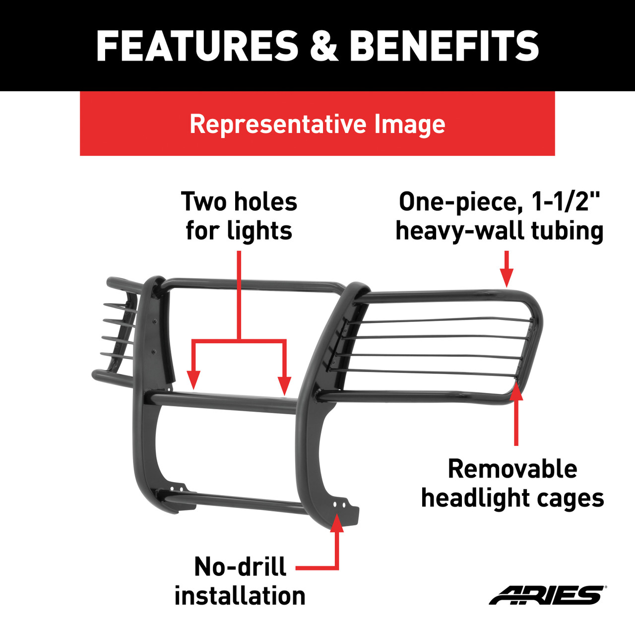 ARIES 4070 1-1/2-Inch Black Steel Grille Guard, No-Drill, Select GMC Sierra 1500 thumbnail 3