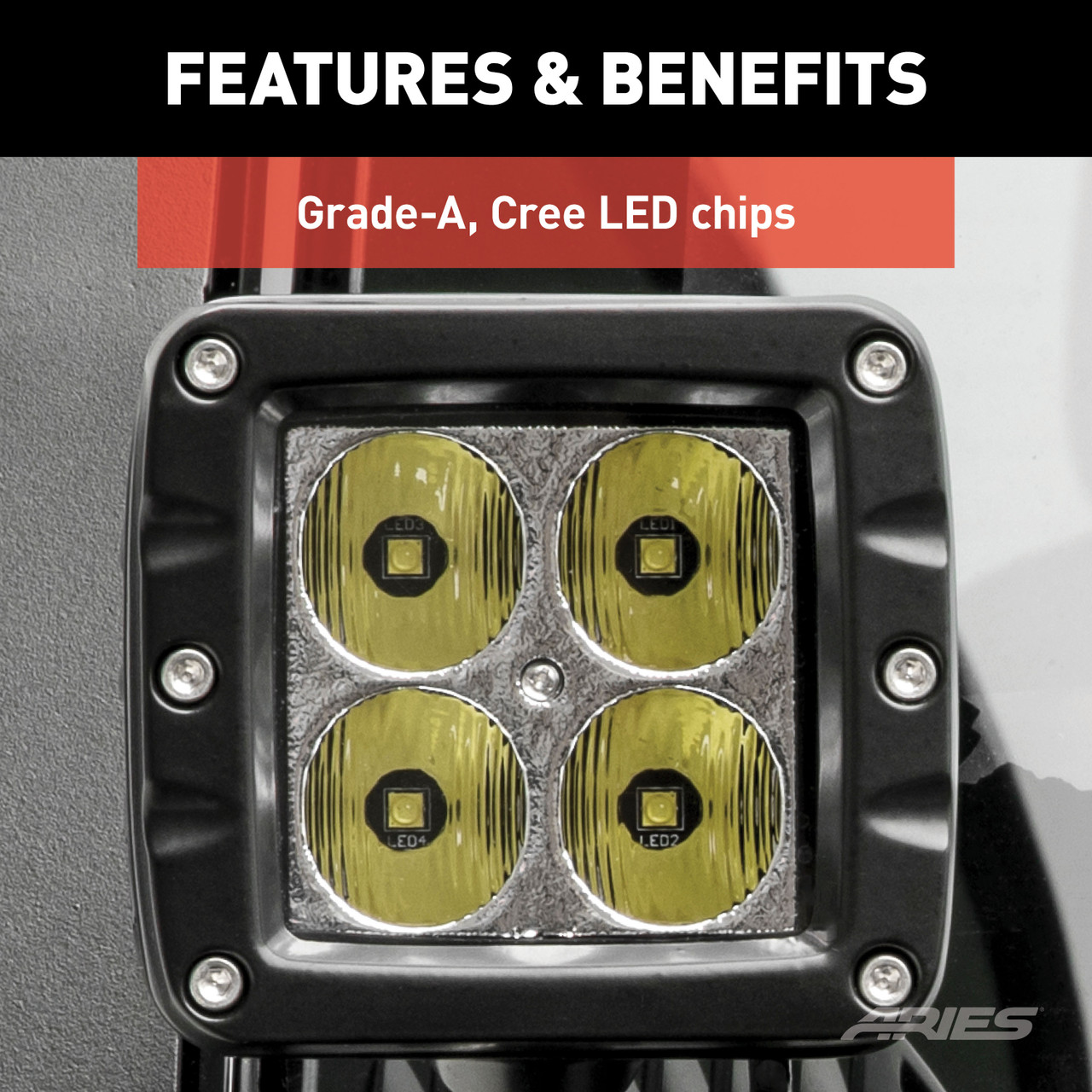 ARIES 1501305 LED Lights for Jeep Wrangler JL, Gladiator, Windshield Brackets, 2-Inch, 2,200-Lumen Spot Beams thumbnail 4