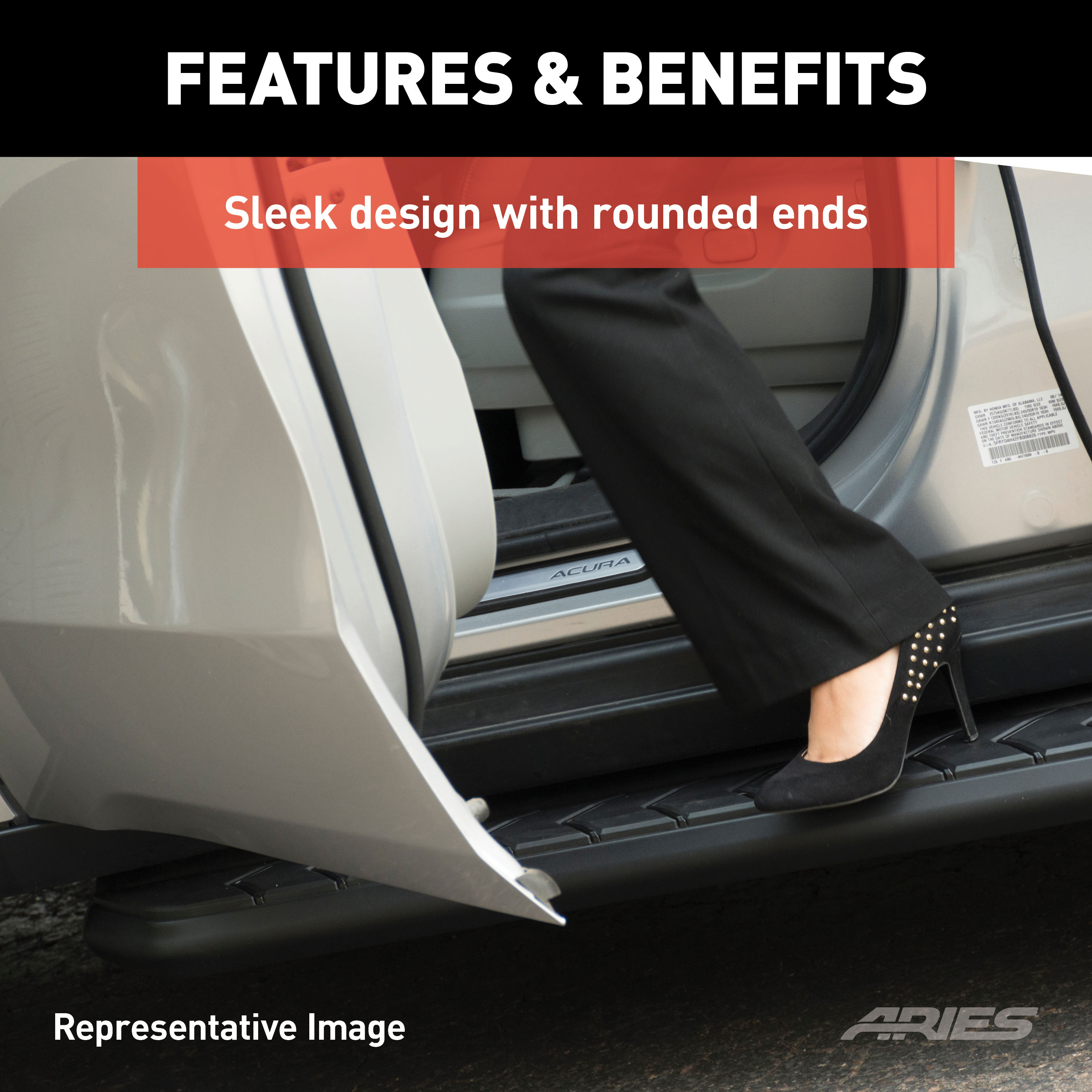 ARIES 2061015 AeroTread 5 x 70-Inch Black Stainless SUV Running Boards, Select Toyota Highlander thumbnail 4