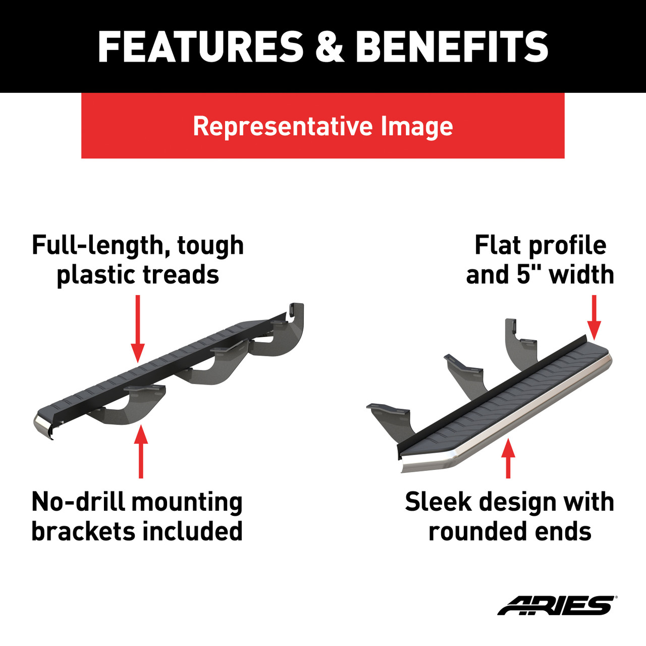ARIES 2051021 AeroTread 5 x 70-Inch Polished Stainless SUV Running Boards, Select Ford Escape thumbnail 2