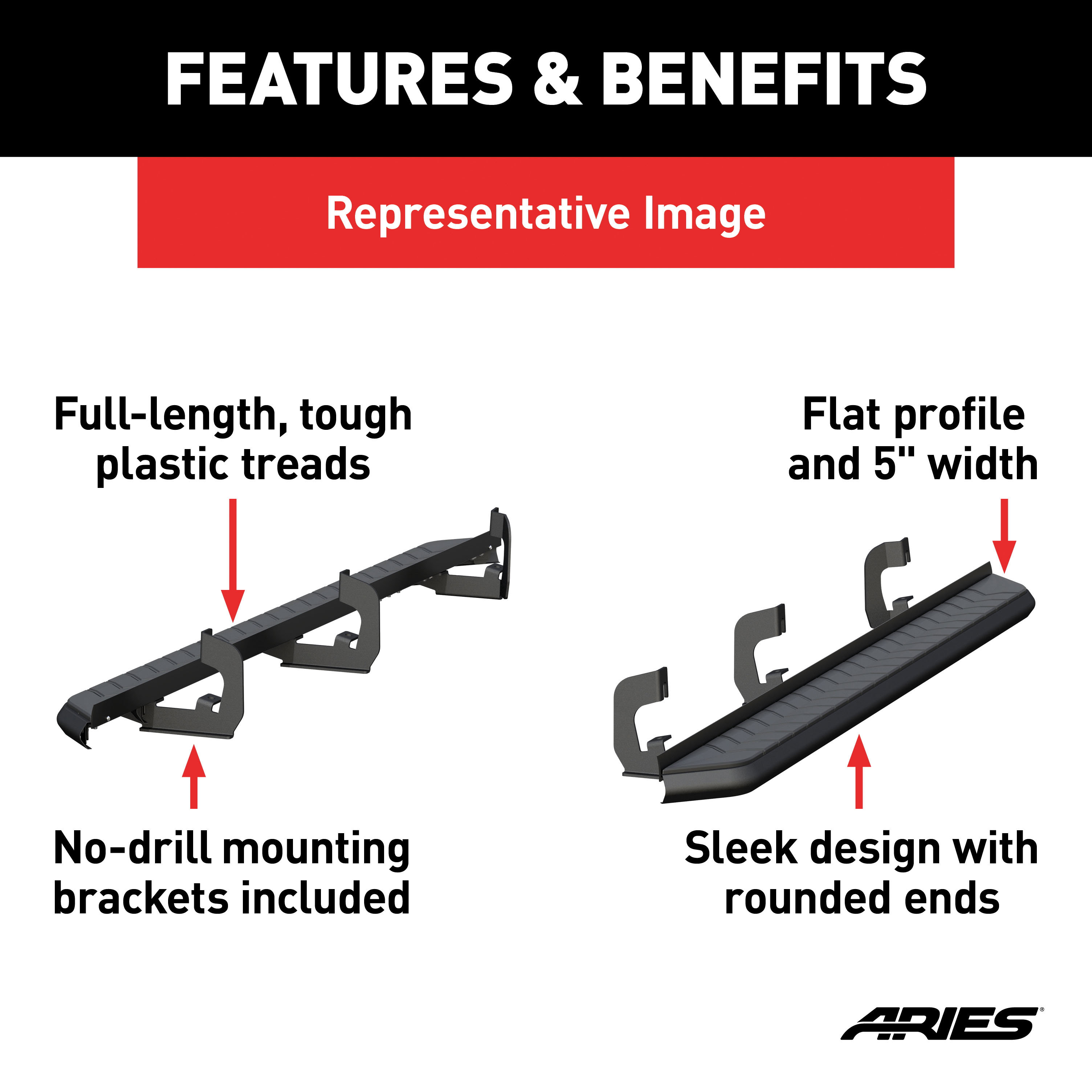 ARIES 2061004 AeroTread 5 x 76-Inch Black Stainless SUV Running Boards, Select Cadillac Escalade, Chevrolet Tahoe, GMC Yukon thumbnail 2