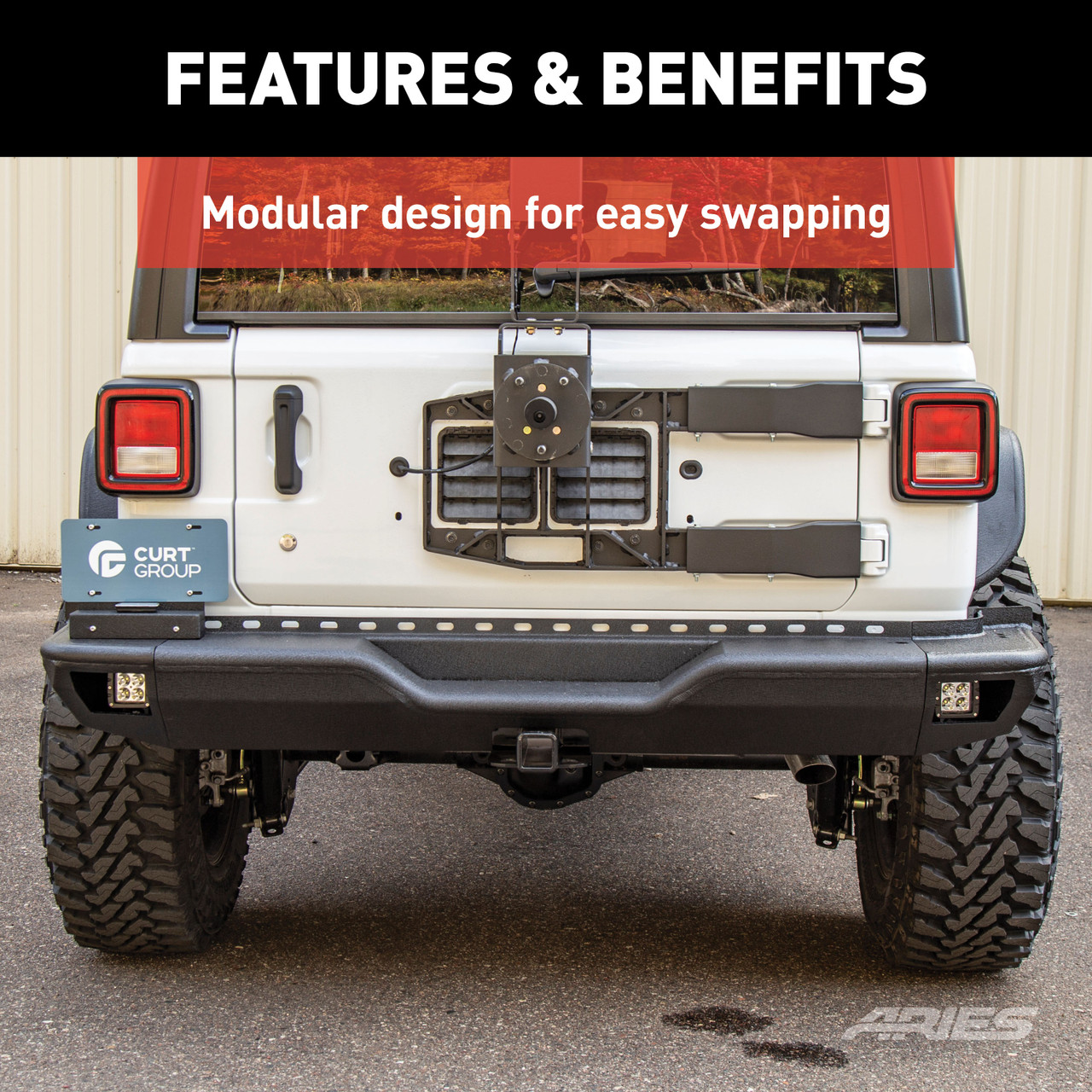 ARIES 2082083 TrailChaser Black Aluminum Rear Bumper with LED Lights, Select Jeep Wrangler JL thumbnail 4