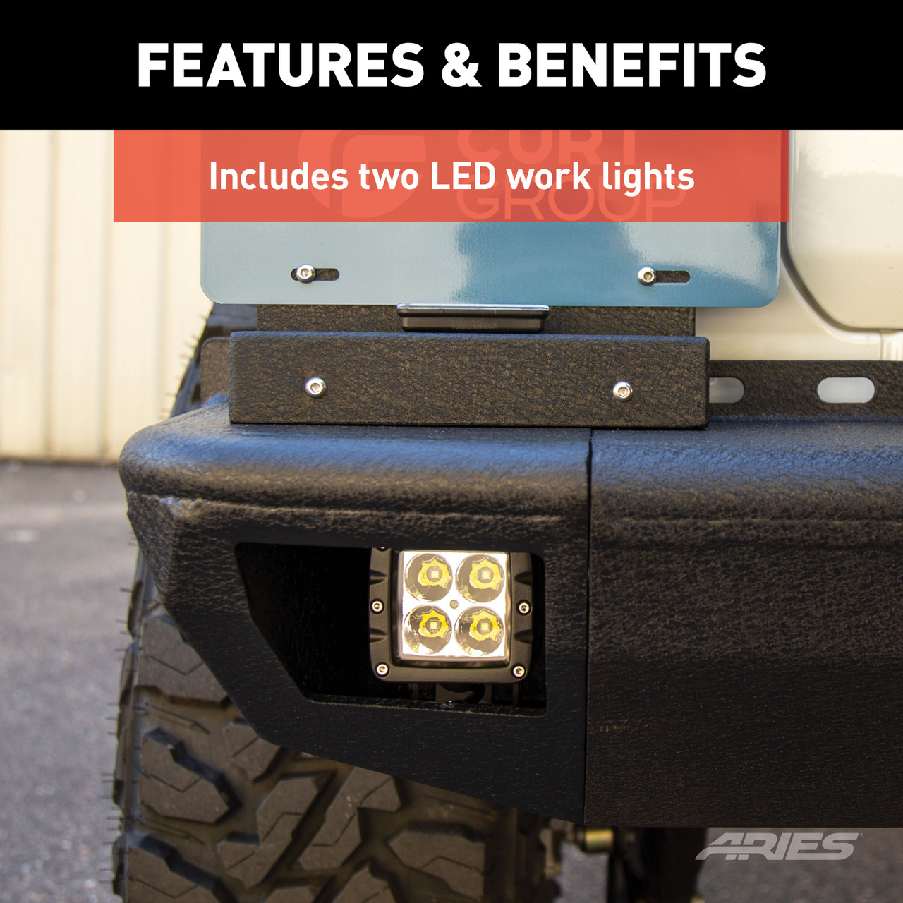 ARIES 2082083 TrailChaser Black Aluminum Rear Bumper with LED Lights, Select Jeep Wrangler JL thumbnail 5