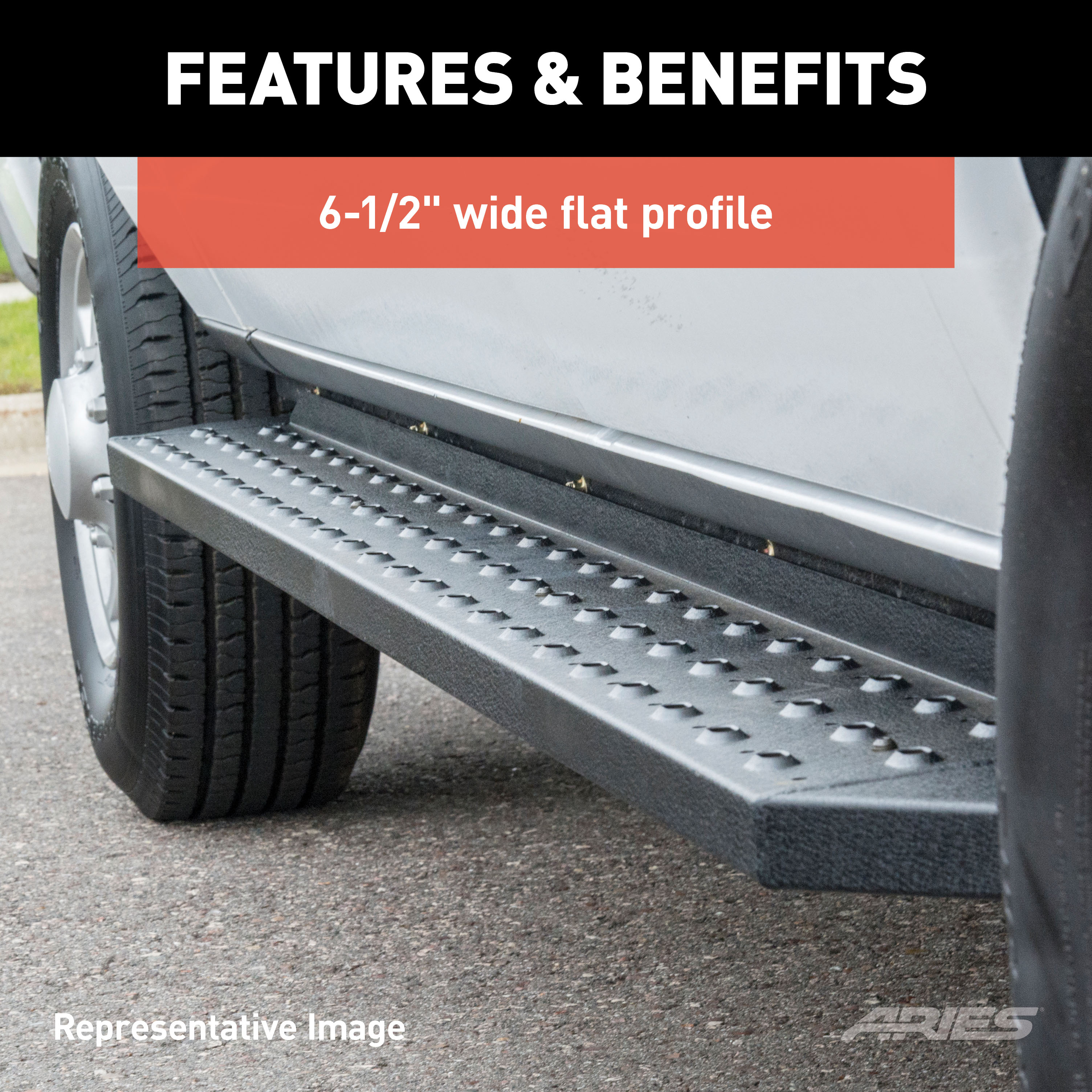 ARIES 2055520 RidgeStep Black Steel 6-1/2 x 53-Inch Truck Running Boards, Select Ford F-150, F-250, F-350, F-450, F-550 Super Duty thumbnail 6